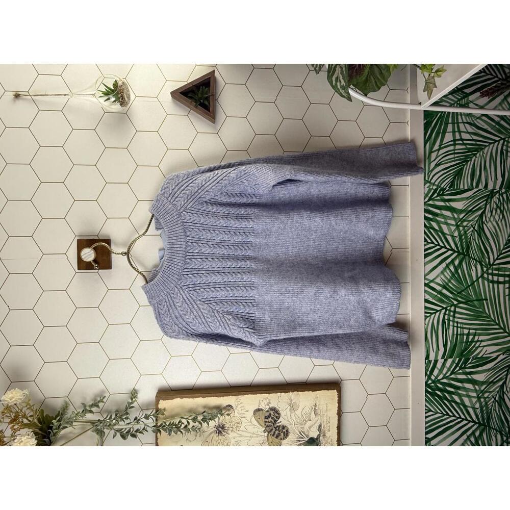 Flat White Light Blue Knit Sweater with Back Ribbon Tie Detail - Size - Medium